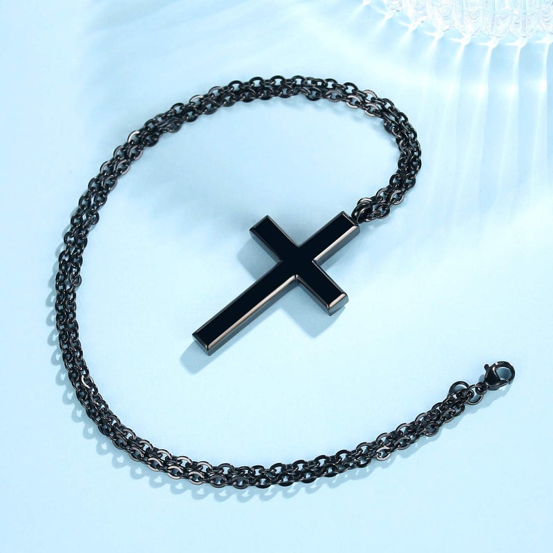 REVEMCN Simple Menâ€™s Stainless Steel Cross Pendant Chain Necklace for Men Women, 20-24 Inches Chain (20, Black Tone - Link Chain) - Image 3